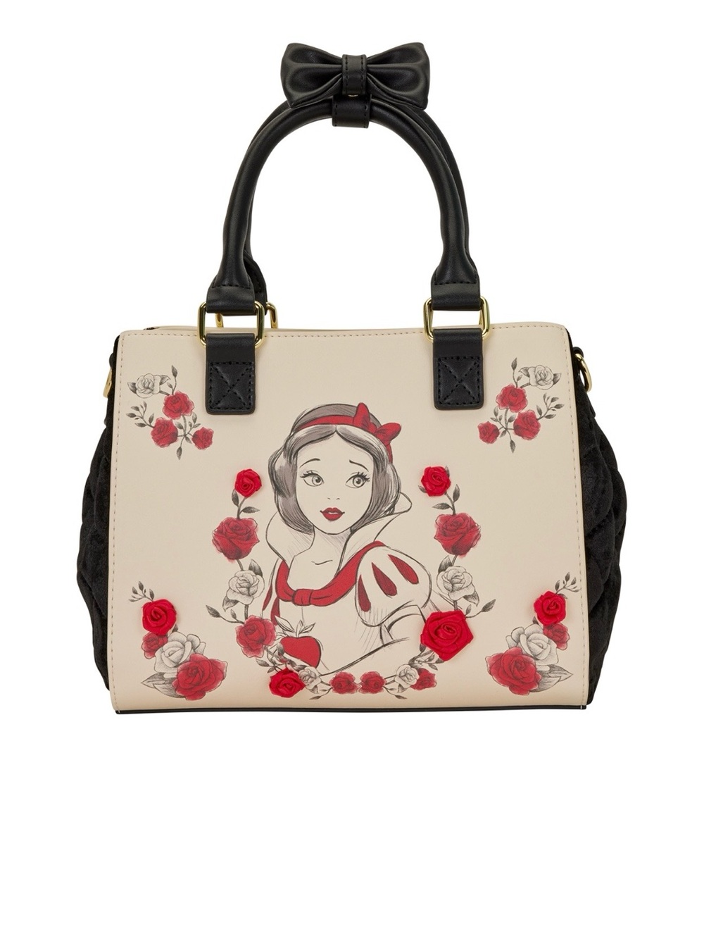 Loungefly Snow White Floral Accent Satchel Handbag - Black & Cream